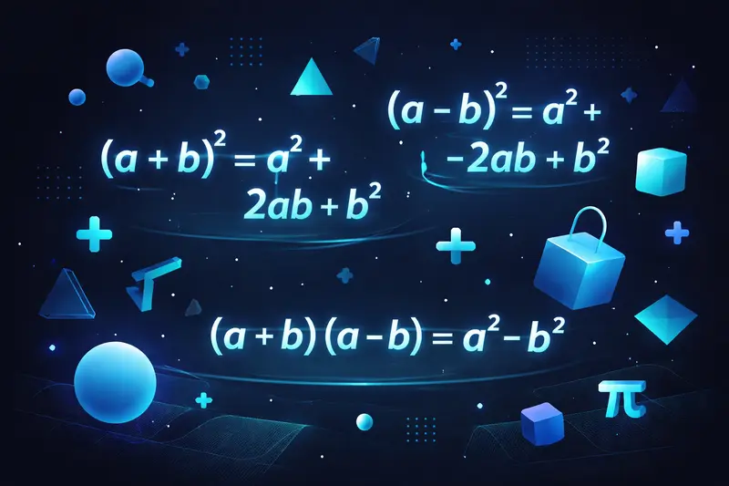 Binomische Formeln lernen: mathematische Symbole auf dunklem Hintergrund