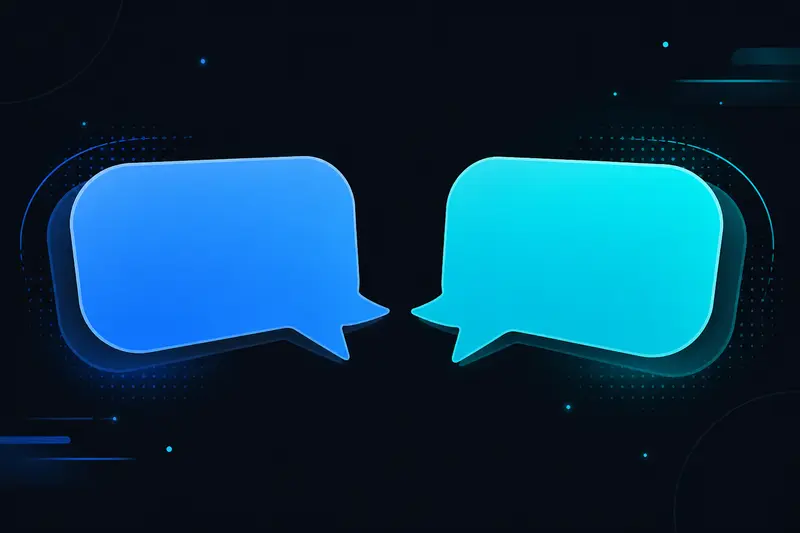 Zwei Sprechblasen symbolisieren einen geschriebenen Dialog zwischen zwei Figuren