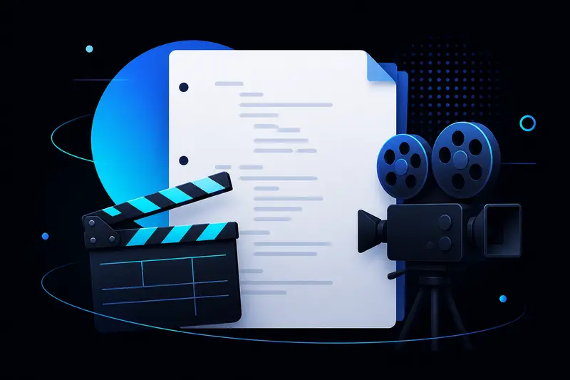 Illustration eines Drehbuchs mit Filmklappe und Kamera-Symbol für einen Schulblog-Artikel