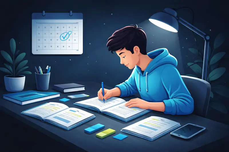 Schüler bereitet sich systematisch auf eine Klassenarbeit vor