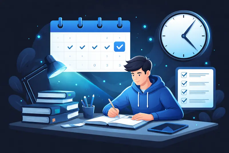 Klausurvorbereitung in der letzten Woche: Schüler lernt strukturiert mit Zeitplan