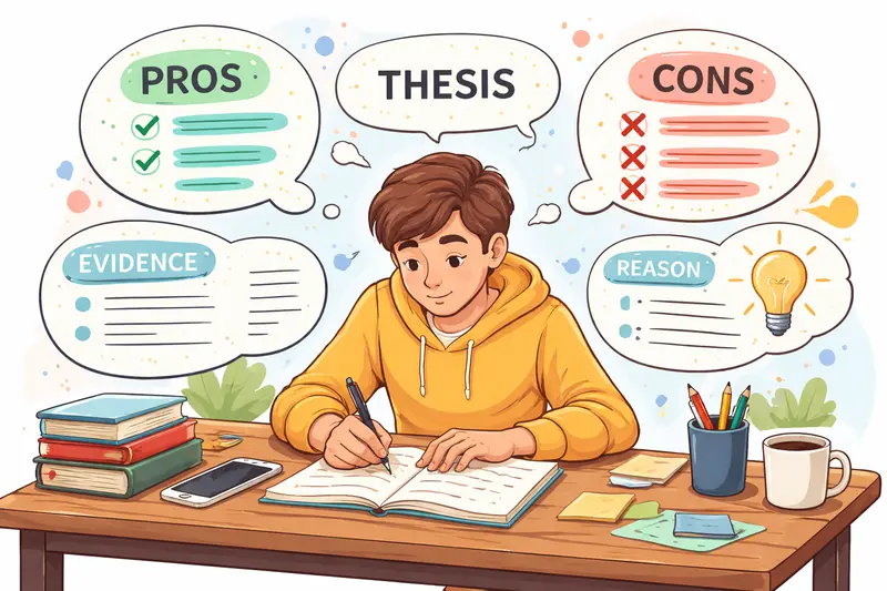 Schüler schreibt einen Kommentar mit strukturierten Argumenten