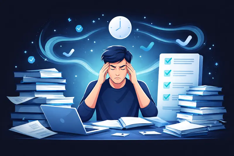 Lernstress Abitur bewältigen: Schüler in der Abiturphase mit Büchern und Lernmaterialien