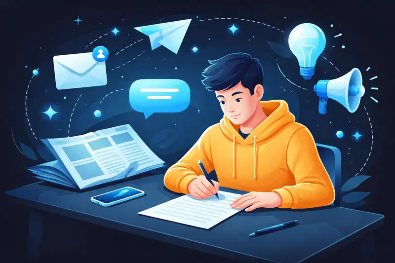 Schüler schreibt einen Leserbrief am Schreibtisch