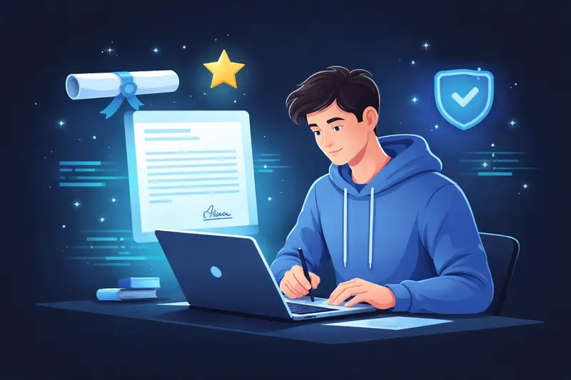 Student schreibt ein Motivationsschreiben am Laptop