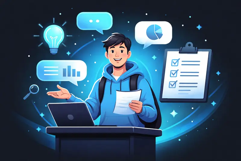 Schüler bereitet sich auf eine mündliche Prüfung vor