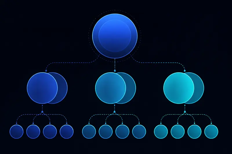 Illustration von verbundenen Wortgruppen, die Oberbegriffe und Unterbegriffe symbolisieren