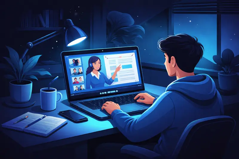 Person studiert online am Laptop für ihr Fernstudium