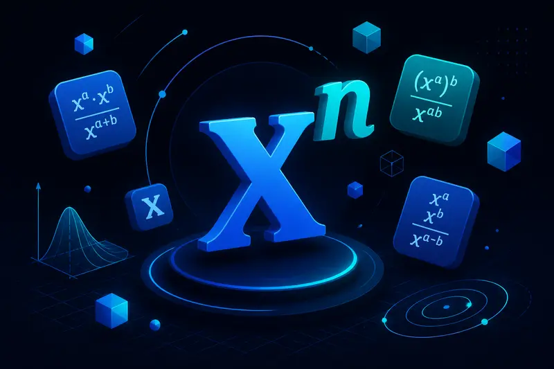 Illustration zu Potenzgesetzen mit Exponenten und mathematischen Symbolen