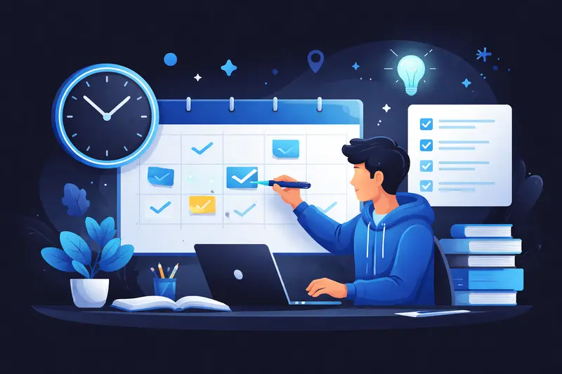 Student organisiert seinen Studienalltag mit Kalender und Aufgabenliste